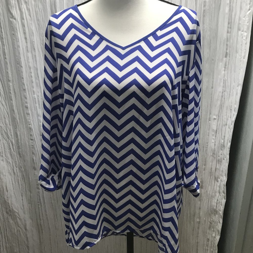 Kiara Blue & White Zig Zag Blouse XL